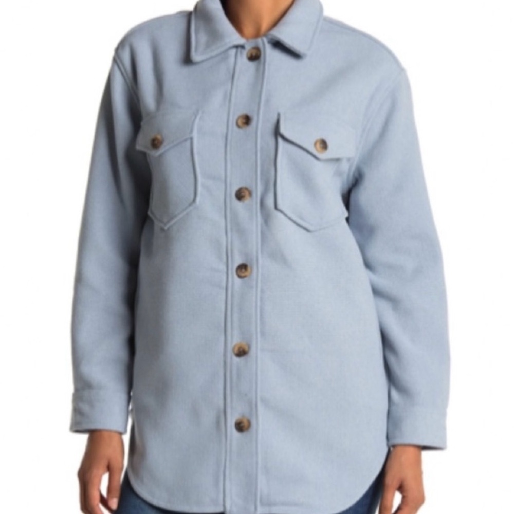 Rdi Light Blue Button-Up Front Closure Shacket Wi… - image 2